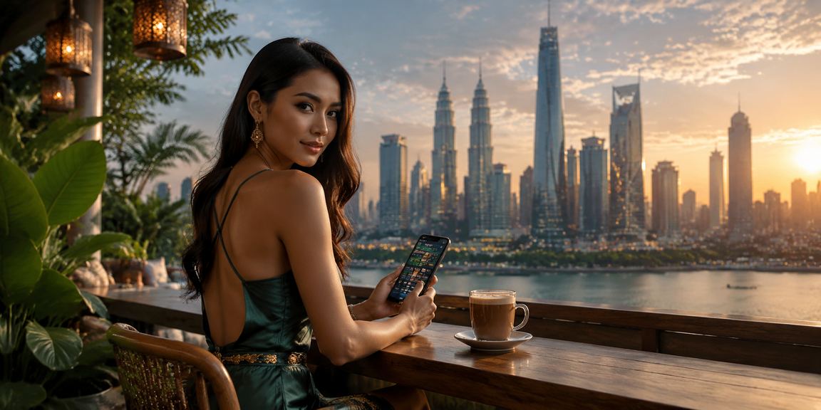 Pengguna mengakses akaun gk9my melalui telefon mudah alih di Kuala Lumpur